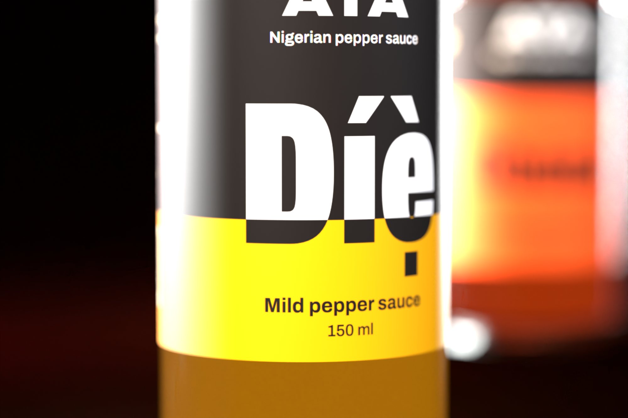 Close-up of the mild label, the word Díẹ̀ split by the gold fill line