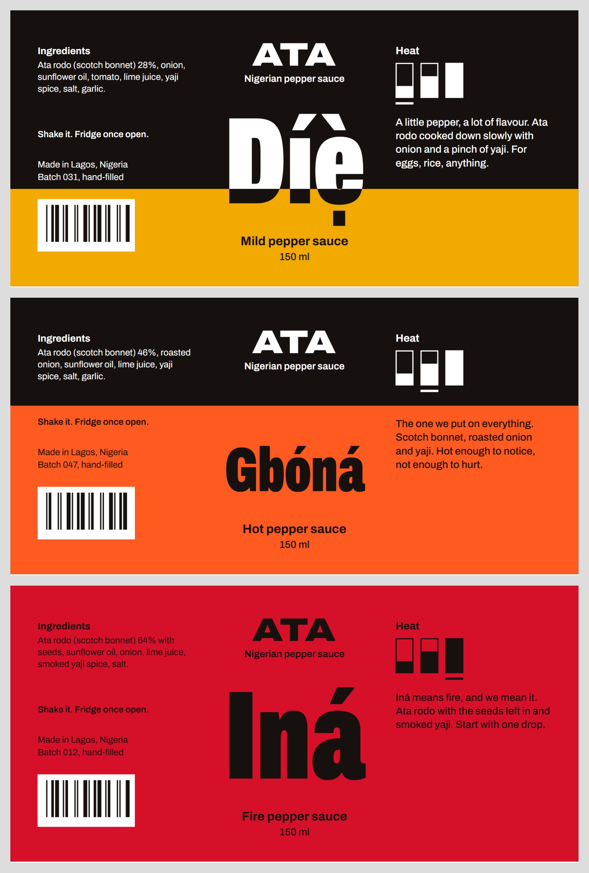 The three flat labels: mild, hot and fire