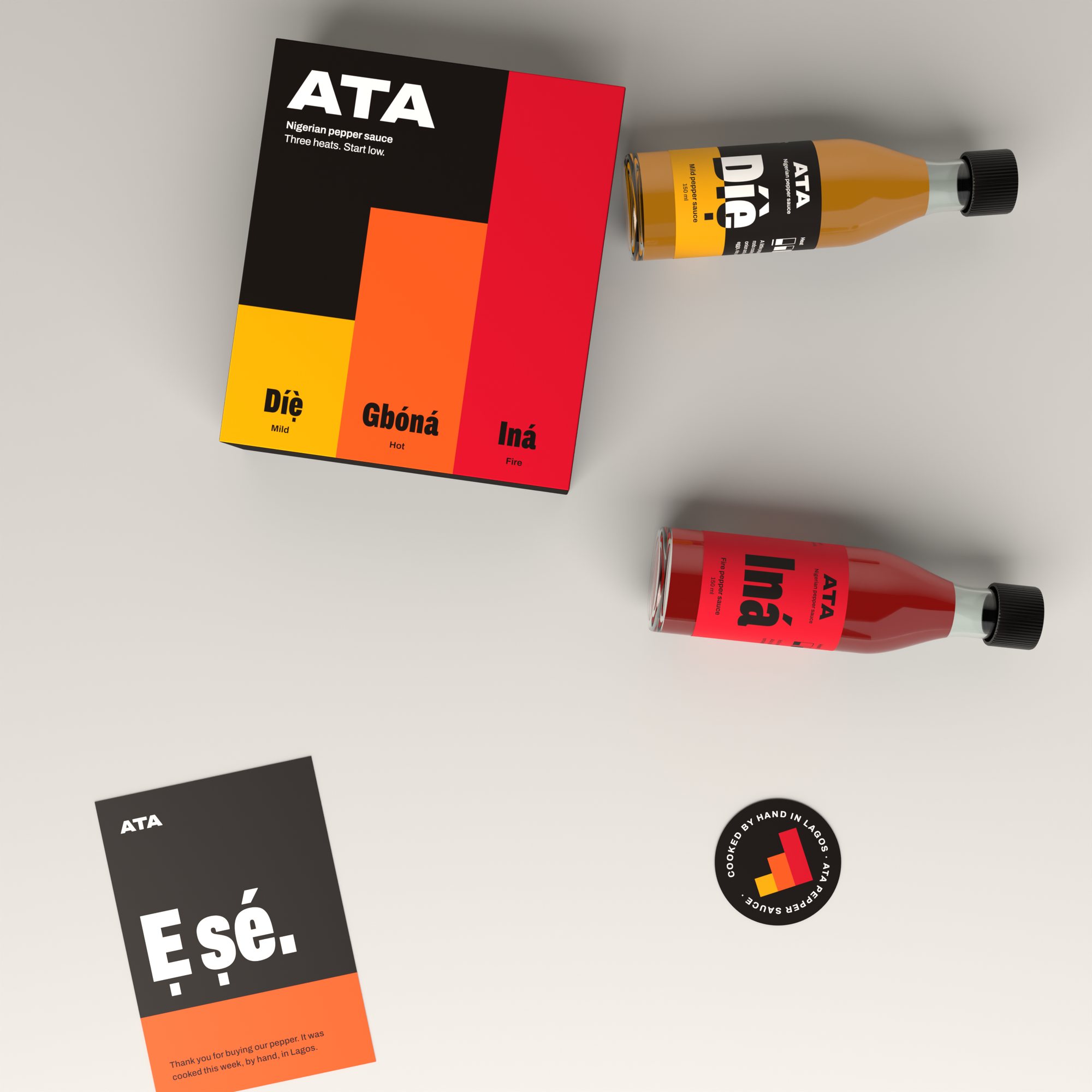 Ata box, bottles, thank-you card and sticker from above