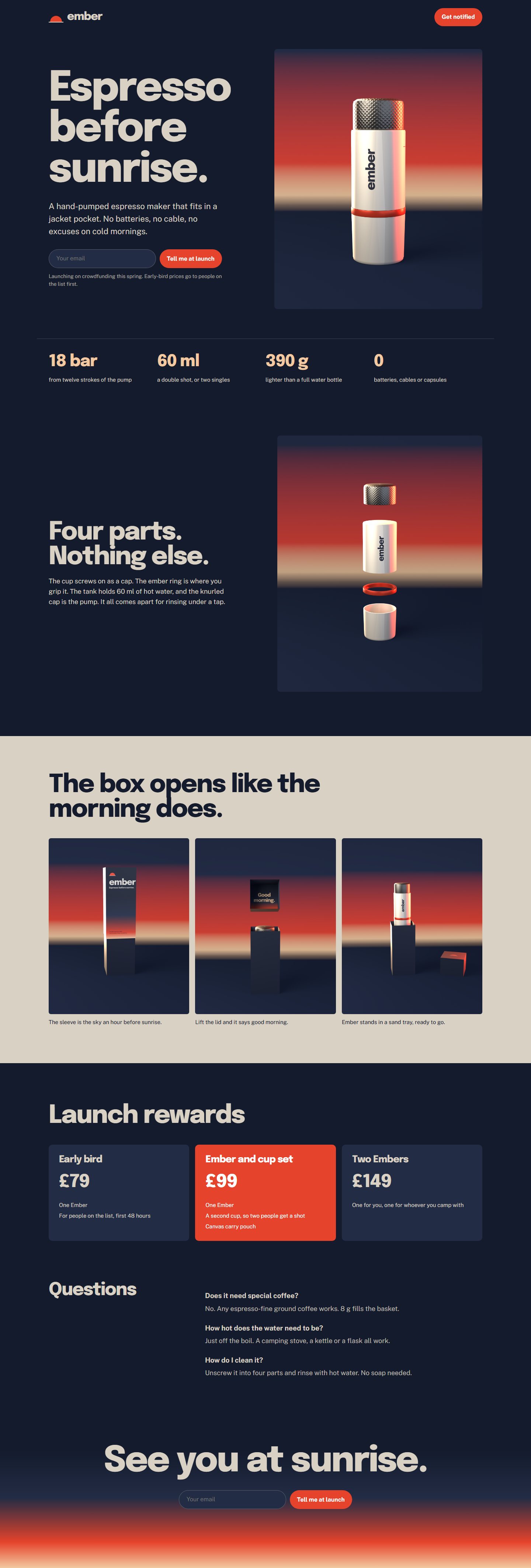 Ember launch page on desktop